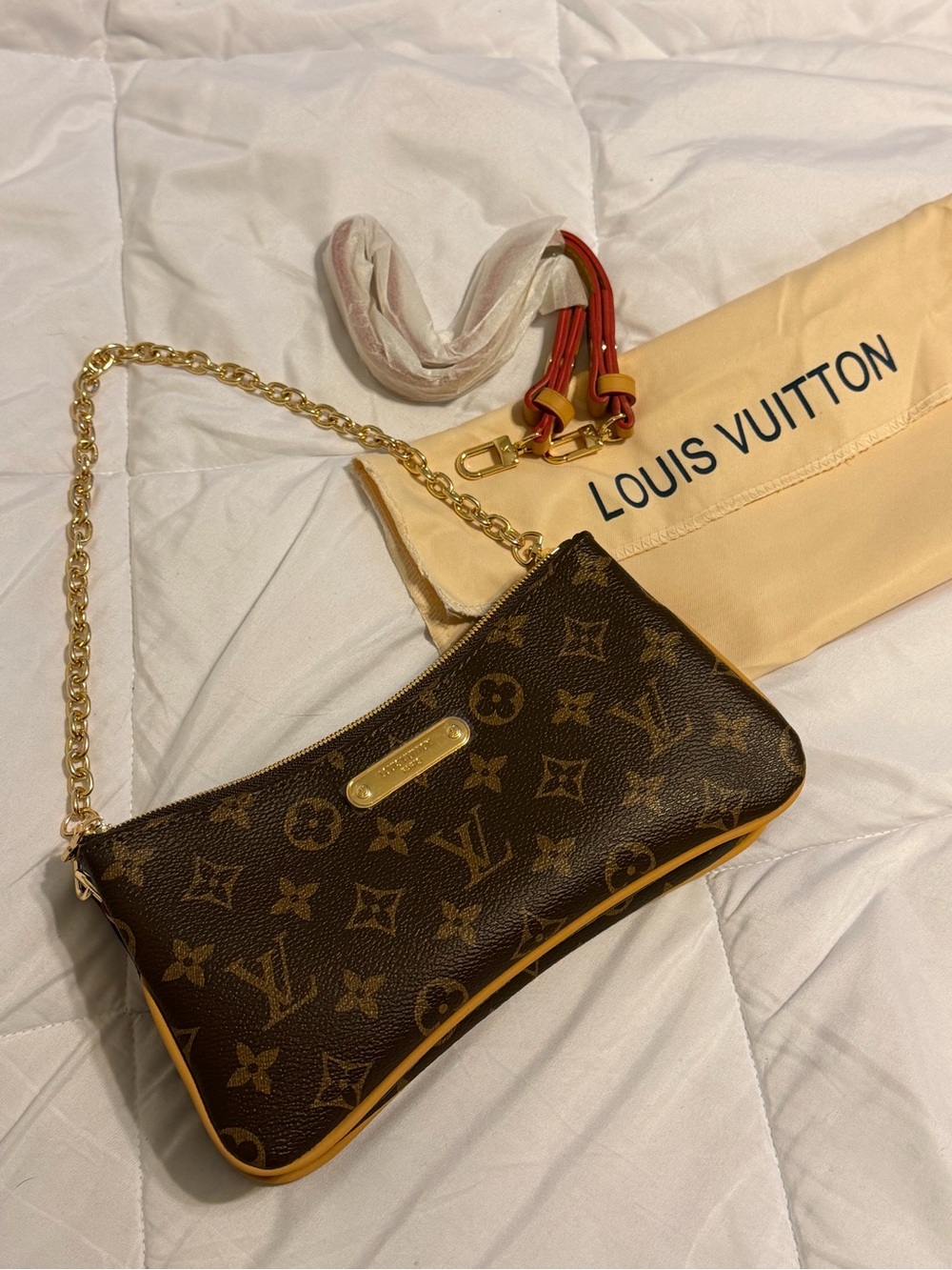 Louis Vuitton Monogram Wristlet Clutch with Gold Chain
